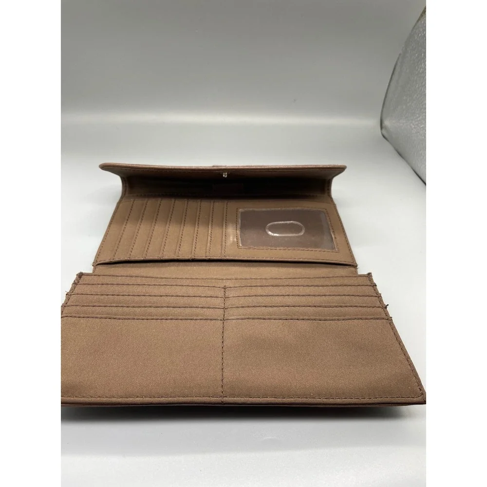 Nine West Womens Bifold Clutch‎ Wallet Brown Faux Leather White Stitching